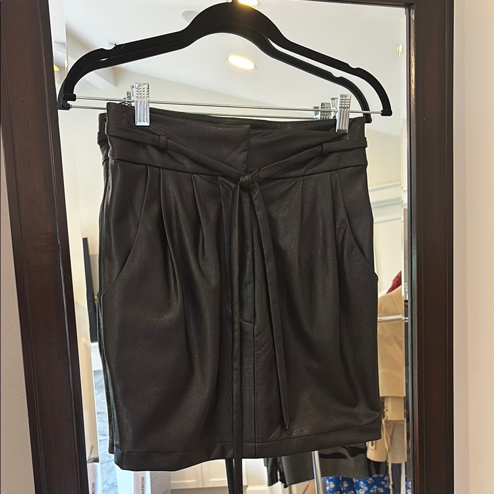 Amanda Uprichard Black Mini Pencil Skirt with Tie Front